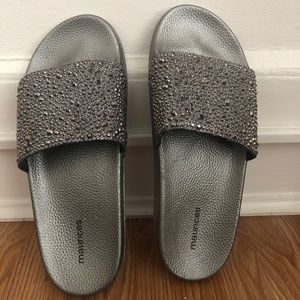 Silver bedazzled sandals (slides) size 9.